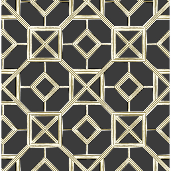 Manhattan Comfort McAllen Livia Black Trellis 33 ft L X 205 in W Wallpaper BR4014-26409 - main